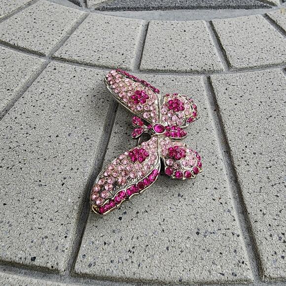Handcrafted Silver Tone Pretty In Pink Butterfly Brooch Pin - Picture 7 of 8